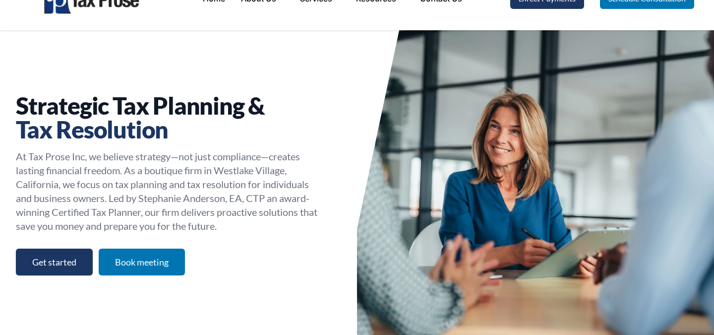 Current Tax Prose homepage positioning the firm around strategic tax planning and resolution